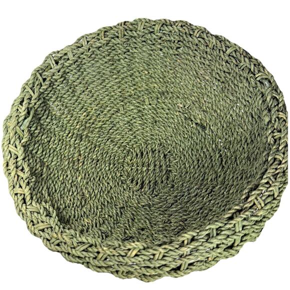 Natural Fiber Woven Wicker Pedestal Fruit Bowl Basket Green - Picture 4 of 8